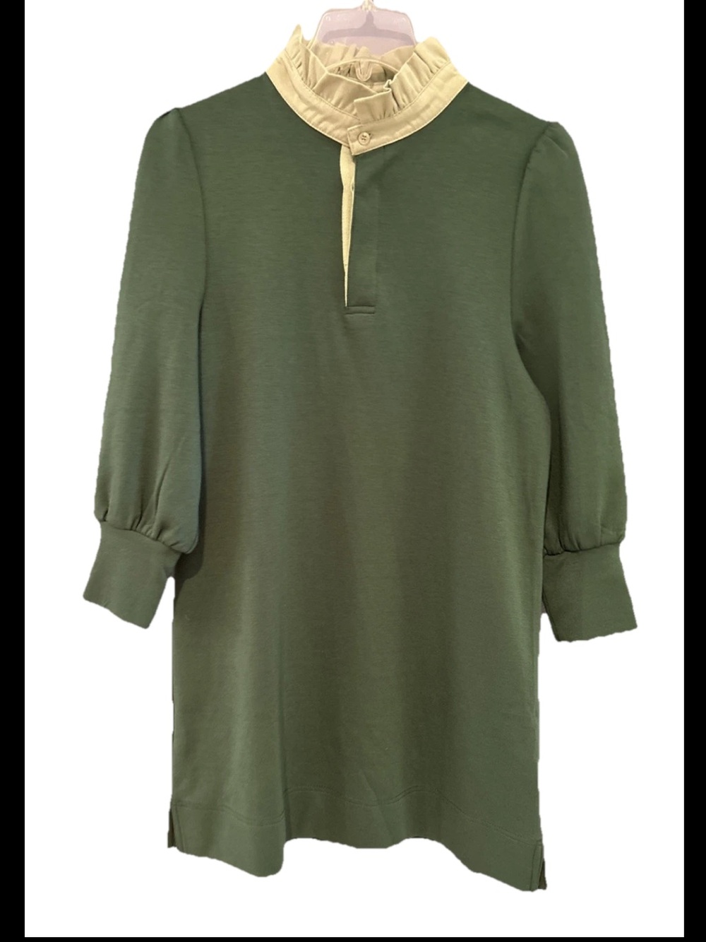 Pomander Place Charlotte Terry Dress Dark Green Sage Collar Small Long Sleeve - Picture 3 of 11